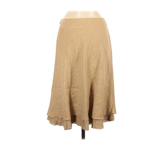 Ralph Lauren Black Label A-Line Skirt Ruffle Linen Beige Brown New - Picture 2 of 4